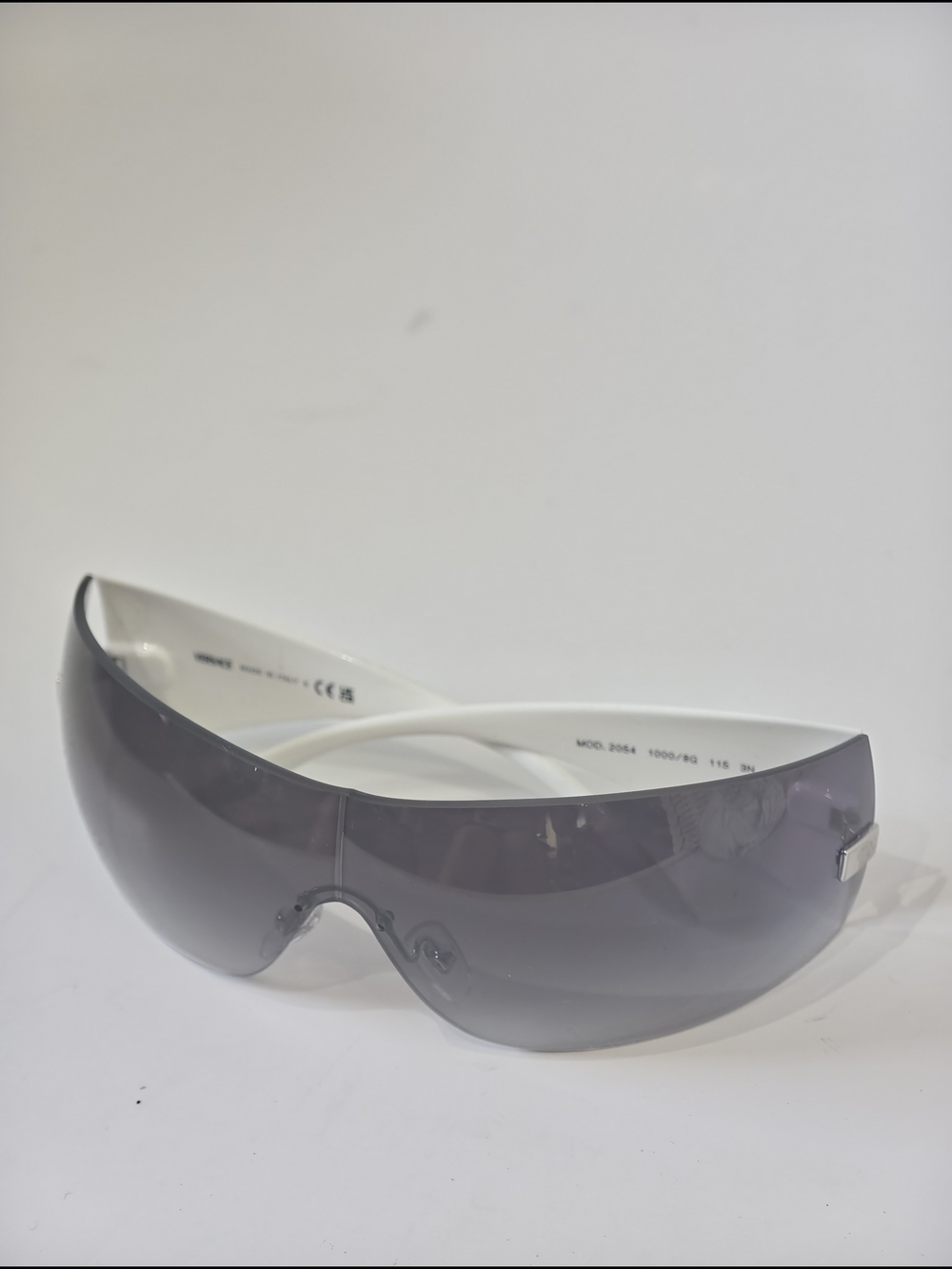 Versace White-Arm Shield Sunglasses with Gradient Gray Lens